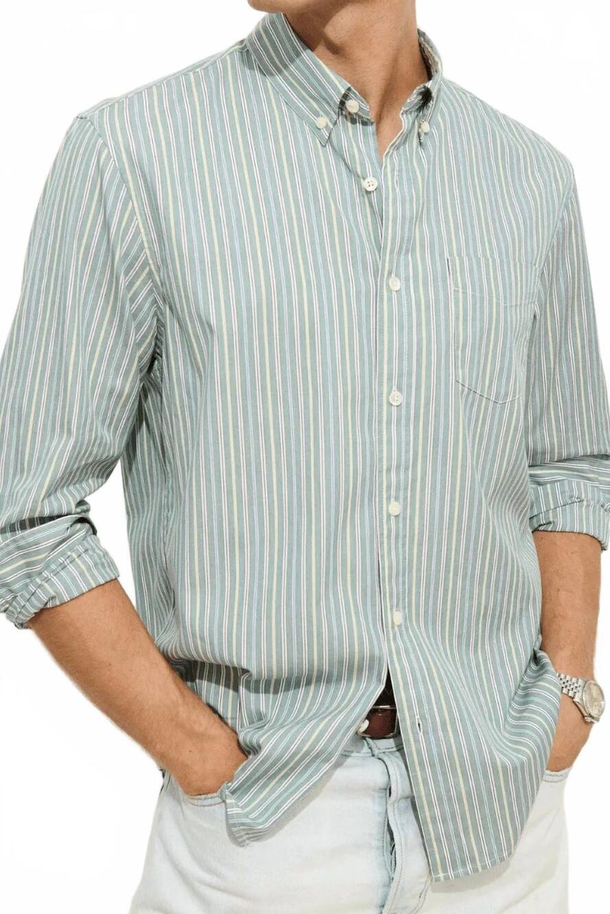 NEW ALEX MILL mill striped shirt in green stripe